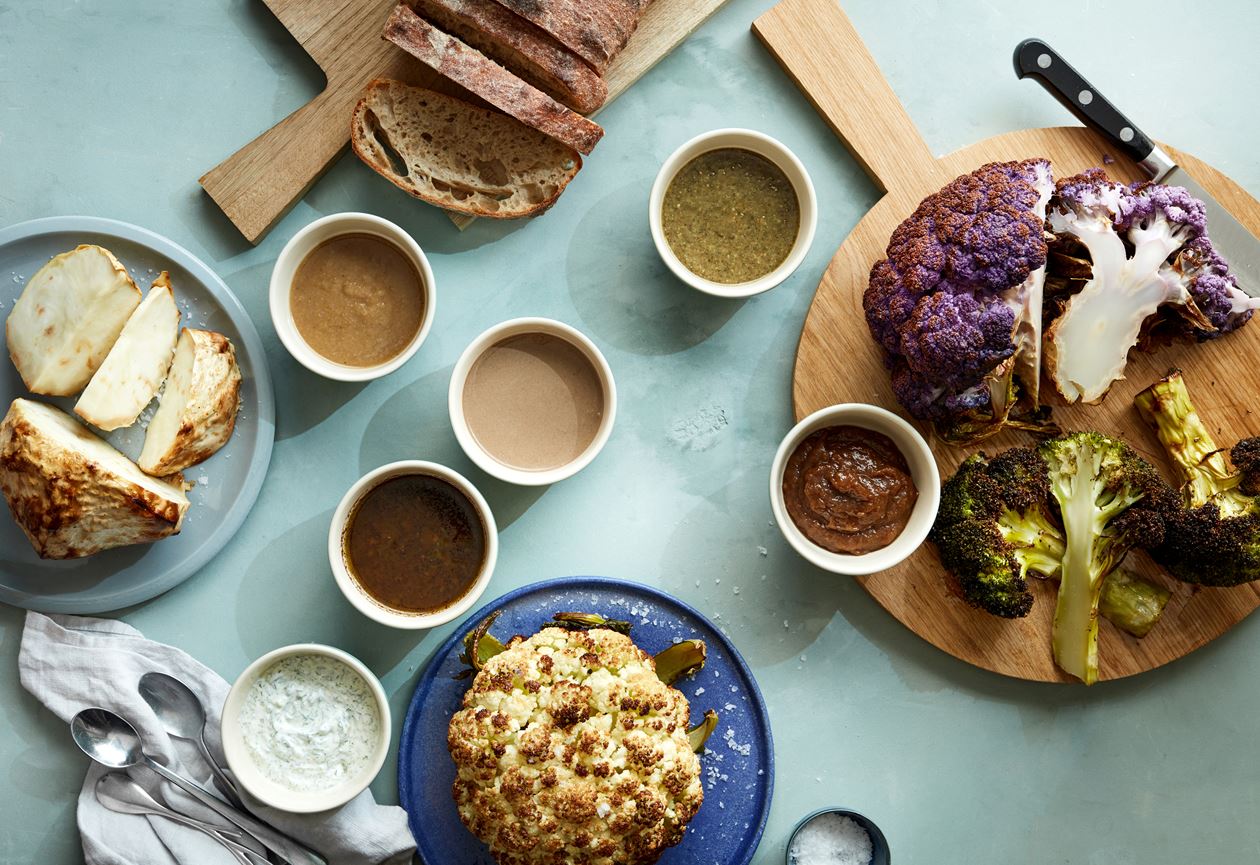 Helbagte grøntsager med dips