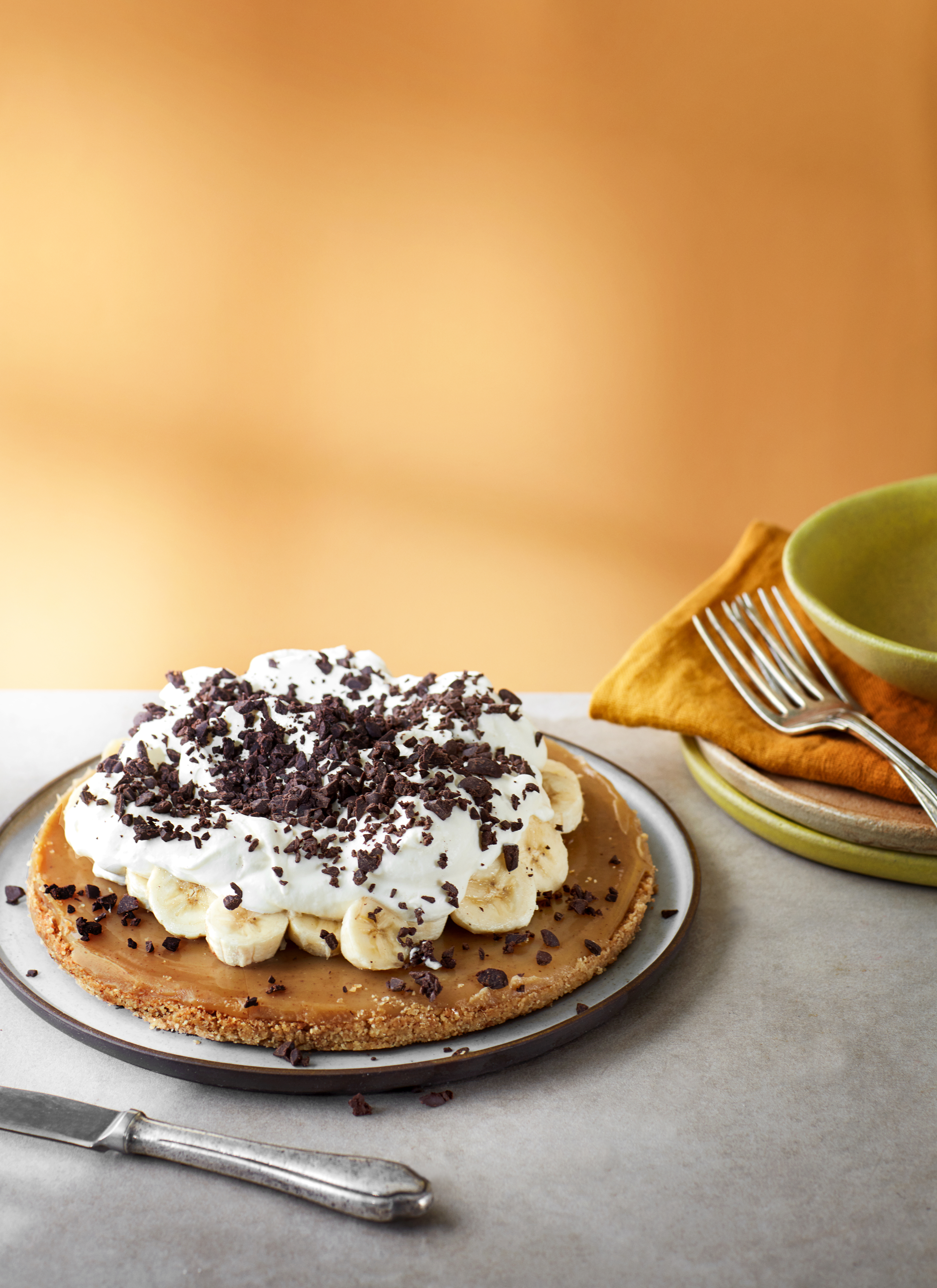 Banoffee Pie med digestive kiks og toffee